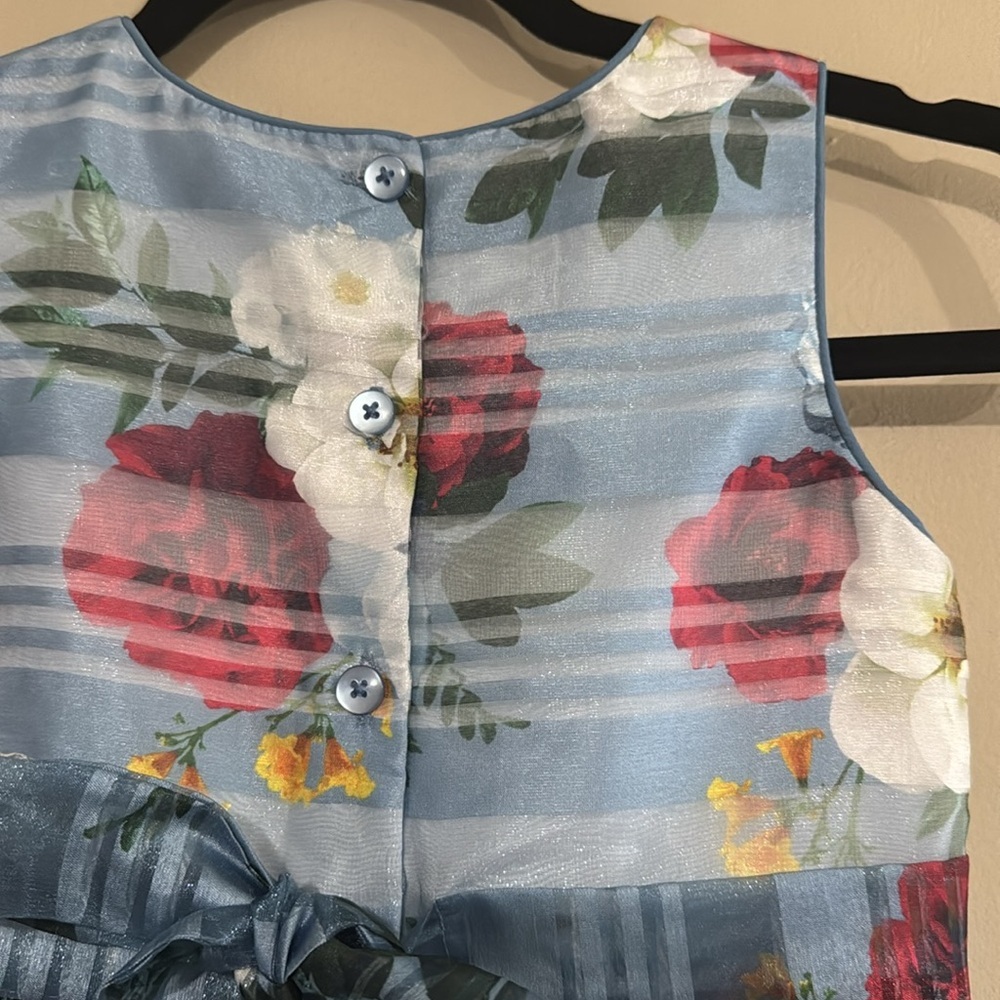 Laura Ashley Little Girls Floral Shadow Stripe Sleeveles Dress Girls Size 6X - Picture 6 of 10